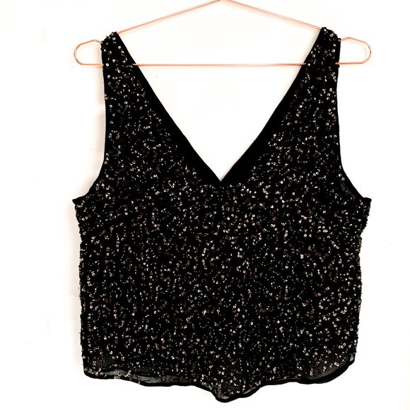 Zara Tops - NWT zara gold sequin sleeveless top v-neckline L